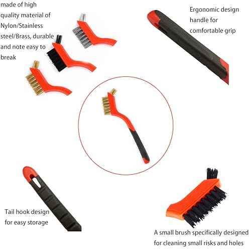 Small Wire Brushes Set for Cleaning Rust Removal in Holes, 3pcs Brass/Stainless Steel/Nylon Brushes
