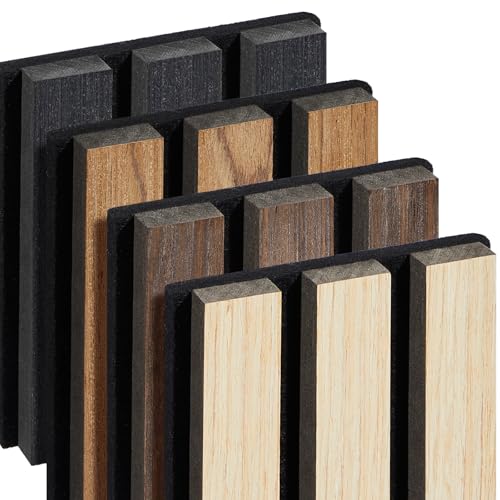 Samples 4-Pack 6" x 4.7" Wood Slat Acoustic Panels - Include Black, Walnut, Oak, Teak