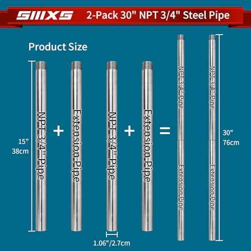 2-Pack 3/4"X30" Heavy Duty Metal Pipe with stardard NPT 3/4" thread Fit for Pipe Clamps