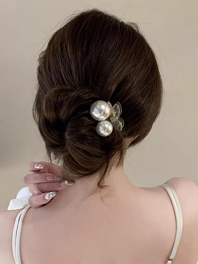 Pearl Hair Clips for Women, Small Hair Claw Clip Strong Hold,Mini Banana Jaw Clip Barrettes Nonslip,Hair Accessories Set Birthday Wedding Gift for Girl Thick Thin Curly Hair(5 PCS)
