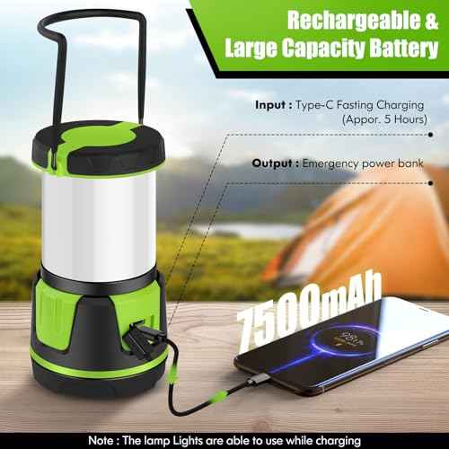 Rechargeable Camping Lantern 3000 Lumens ? LED Flashlight with 5 Modes, IP54 Waterproof, 7500mAh Battery, Portable Bright Light for Power Outages, Emergencies, Hurricanes & Hiking