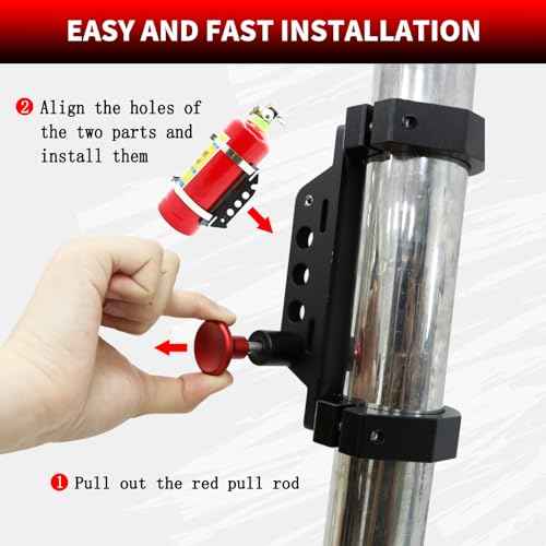 CNC Aluminum UTV Fire Extinguisher Mount Kit, Adjustable Roll Bar Fire Extinguisher Bracket Quick Release Compatible with UTV Polaris RZR SXS Ranger ATV Fit on 1.5"/1.65"/1.75"/1.85"/2"
