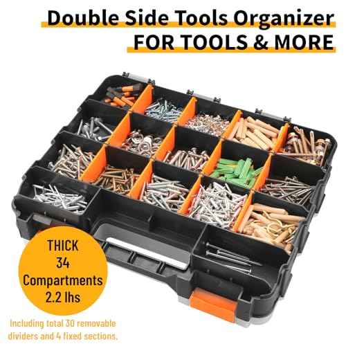 Mini Tool Box Organizer, Plastic Small Tool Box with Dividers, Double Side Bead Organizer, 34-Compartments Hardware Screw Organizers, Parts Tool Organizers Storage
