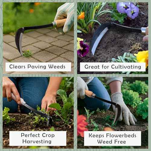 Muldale Japanese Weeding Sickle ? Curved Razor Hand Hoe Garden Tool with Ergonomic Wooden Handle for Easy Manual Weeding & Gardening