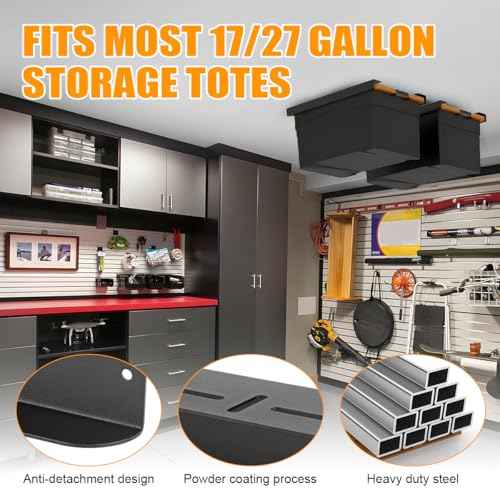 Overhead Garage Storage Rack, Ceiling Garage Storage Bracket, Heavy Duty Ceiling Racks for Garages, Sheds, Storerooms, Adjustable Width and Orientation(Black,1 Bin)