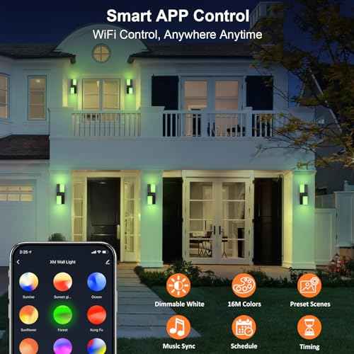 XMCOSY+ Outdoor Wall Light, 1400LM Smart RGBCW Outdoor Wall Sconce Lights, Adjustable Dual-Head LED Porch Light, WiFi APP Control, Alexa Compatible, IP65 Waterproof Outside Lights for House, 1 Pack