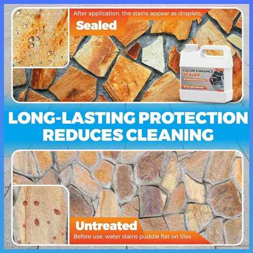 1 Gallon Wet Look Stone Sealer, High Gloss Paver Sealer for Outdoor Surfaces (Travertine, Slate, Sandstone, Concrete)? Waterproof, Provides Natural Color Enhancement for Driveways, Patios