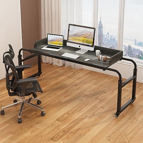 Overbed Table with 360° Wheels, Queen Size Mobile Bed Desk, Recliner Table Over Bed Table Adjustable Height and Length Overbed Table with Heavy Duty Metal Leg for Hospital and Home use