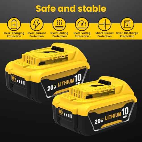 2 Pack 10000mAh Replacement for Dewalt 20V Battery Compatible with Dewalt 20 Volt Battery Lithium ion DCB200 DCB201 DCB203 DCB207 DCB206 Cordless Power Tools(Yellow)