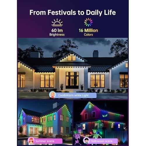 Permanent Outdoor Lights for House, 50ft with 25 Smart IC+RGB+CW LED Eaves Light, Waterproof Christmas Halloween Permanent Decor Light for Daily and Holiday, App/Remote Control