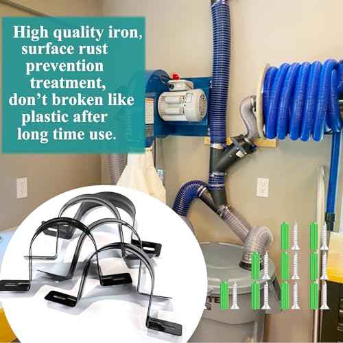 Dust Collection Hose and Pipe Holder Adjustable Hangers Bracket, Don¡¯t Broken Like Plastic After Long Time, Durable Spray Iron, 5 PCS (Black, 4 Inch)