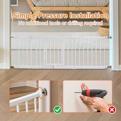 10" Height Short Dog Gate Adjustable18-48" Extra Wide Dog Gate with Small Cat Door,Pet Gate with 4 Extension Kits Pressure Mounted for Doorways & Stairs (White, 10" Height)