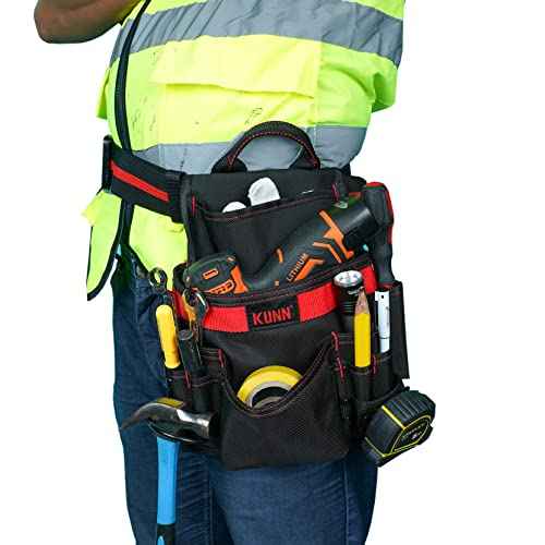KUNN Carpenter Pouch Durable 10-Pocket Tool Belt with Hammer Loop & Work Tool Belt Quick Release Buckle