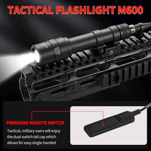 Tactical Flashlight 1000 Lumens with Remote Pressure Switch and M-Mount, Picatinny Mount (600)