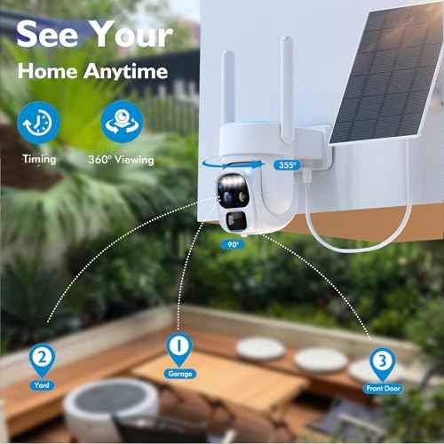 Hawkray Pannel Solar Wireless Outdoor Battery Security Camera£¬ Dual-Lens, 10xZoom, 2K Resolution 3MP 360¡ÆPan/Tilt£¬2.4&5G WiFi Powered Camera