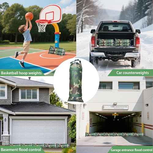 Flood Barrier Sand Bags camouflage Canvas Flood Protection Sandbags & Reusable With Insert Buckle Handle Woodland Sandbags for Emergency Flood Protection Fits Doors Garages Basemen Counterweights (4)