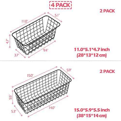 4 Pack Wire Storage Baskets Household Metal Wall-Mounted Containers Organizer Bins for Kitchen Bathroom Freezer Pantry Closet Laundry Room Cabinets Garage Shelf, 2 Large 2 Medium