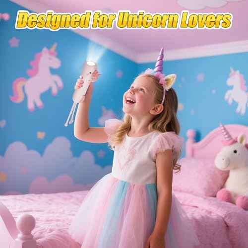 Rechargeable Children's Flashlight, LED Flashlight for Boys and Girls, Pink Unicorn for 4-6 Year Old Girls and Boys, Camping and Outdoor Exploration, Birthday Gift (Crocodile+Unicorn)