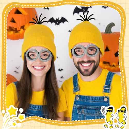 5Pcs Halloween Costume Accessories Adult, Yellow/Purple Beanie Goggle Glove Skirts Halloween Party Costume Set