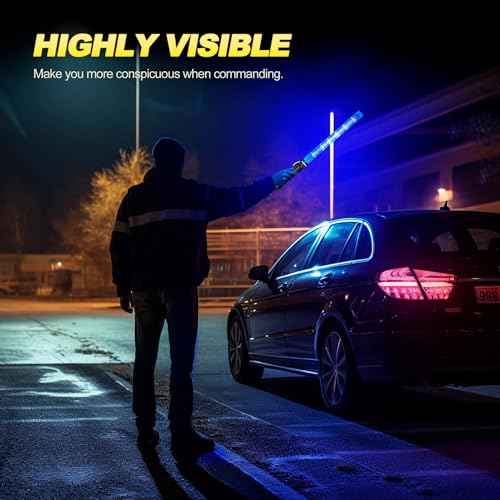 10 Pack Traffic Wand, 21 Inch Traffic Control Wand with 3 Flashing Modes & Side Clip, LED Safety Baton for Traffic Control, Parking, Aircraft, Car Directing (Blue)