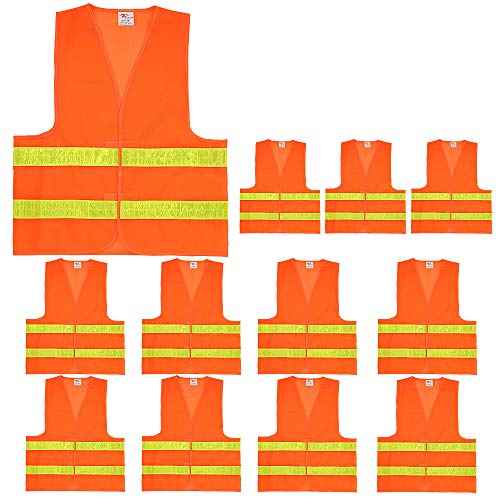zojo Normal Visibility Safety Vests,12 Pack,Adjustable Size,Thin & Lightweight Mesh Fabric, Wholesale Safety Vest for Outdoor Works, Fits for Men Neon Orange Updated