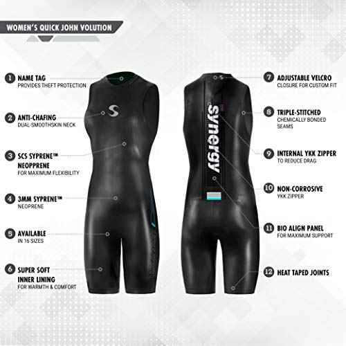 Synergy Triathlon Wetsuit 3/2mm - Volution Sleeveless Quick John Smoothskin Neoprene for Open Water Swimming