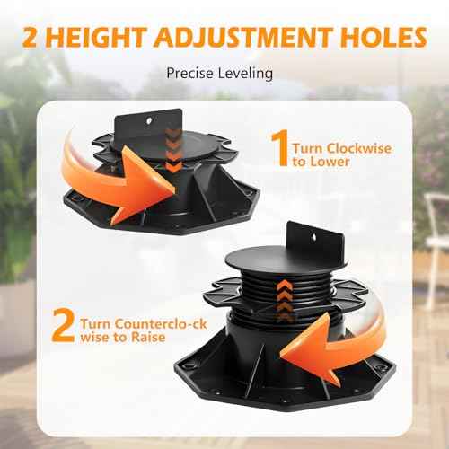 12Pack Adjustable Deck Support Pedestal Deck Foundation Base Support£¬Used for Floating Deck Platform Deck Floor Height Adjustment Raising, Adjustment Raising from 2-3/8" to 5-1/2", Black