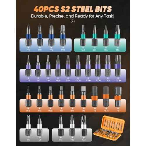 42 in 1 Magnetic Screwdriver Set, Ratcheting Screwdriver Kit,Detachable Multi-Functional Handle & 40pcs in Storage Case for Electronics, Furniture, DIY& Holiday Gifts (Orange)