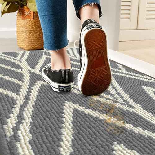 HDFK Door Mat, 48x32 Inch Gray Ultra-Dense Rug for Muddy Paws - Industrial TPR Backing Entryway Carpet for Office Home, Washable Outdoor Mat Traps Mud & Pet Hair
