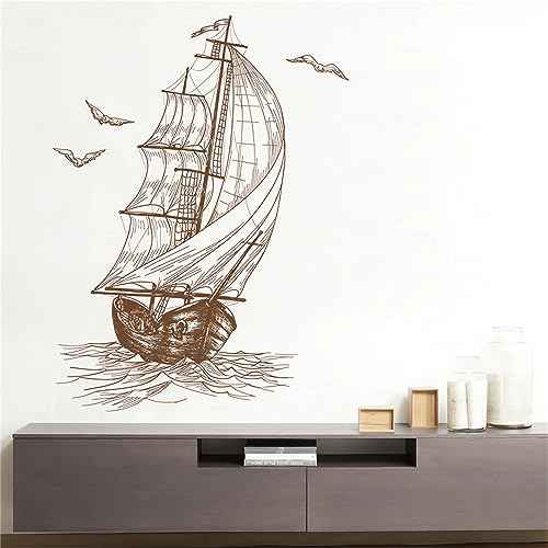 Sketch of A Sailboat Seagull Wall Stickers, sacinora Travel Adventure Inspirational Wanderlust Sailboat Nautical Wall Decals RemovableVinyl for Living Room Bedroom Bathroom Kitchen Sofa TV Background