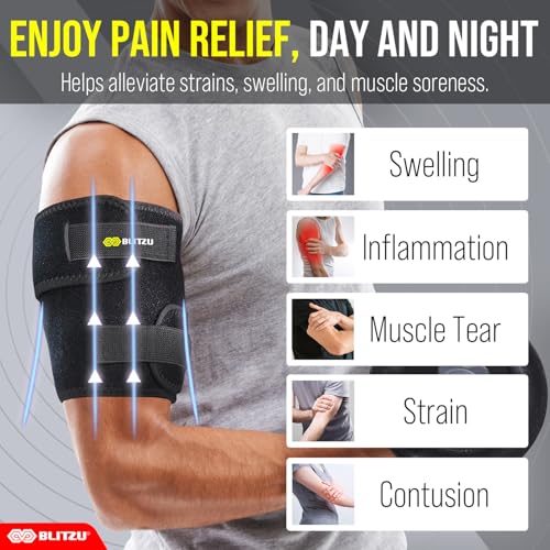 Bicep Tendonitis Brace, Upper Arm Wrap, Tricep Compression Sleeve Support Bands for Men and Women with 2 Adjustable Straps, Pain Relief for Muscle Strains Recovery & Inflammation. Black XXL