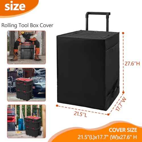 Rolling Tool Box Cover for Stackable Tool Box System with Wheels,Utility Storage 600D Waterproof Dustprood foldable Tool Chest Organizer Covers Accessories for Outdoor/Indoor Black,Cover Only