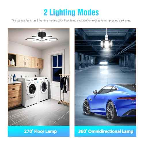LED Garage Light Bulbs, 100W 6000K Garage Lights Ceiling Led with 6 Adjustable Panels, E26/E27 Screw in Shop Light for Attic Workshop Basement Barn - 4 Pack