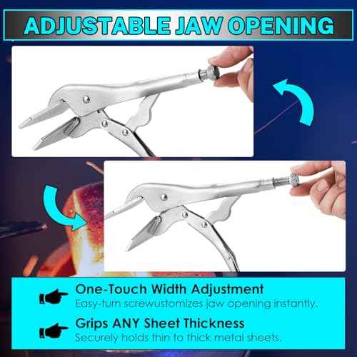 NATGAI 2 Pack 10 Inch Locking Sheet Metal Clamp, Welding Pliers with Adjustable Opening, Nickel Plated Carbon Steel Duckbill Locking Plier for Metalworking, Sheet Metal Bending and Clamping (2 Pack)