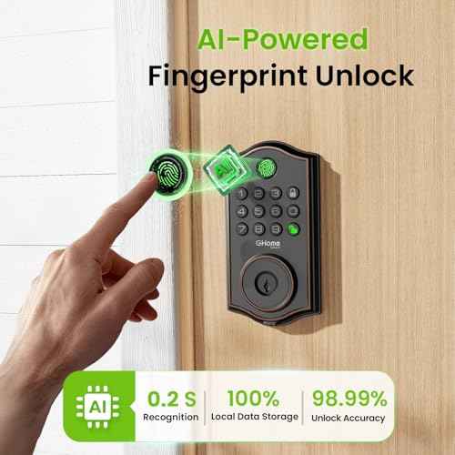 GHome Smart KD30B Deadbolt Lock with Keypad Fingerprint Keyless Entry Door Locks for Front Doors with APP Control Auto Lock for Home Rental House Apartment Easy Installation