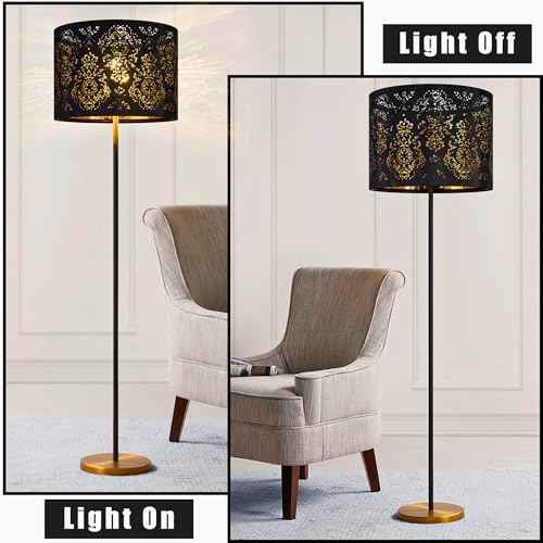 GO&SO 16 Inches Large Lamp Shades Set of 2 - Industrial Laser Cut Floral Design Linen Drum Fabric Lamp Shade, Round Replacement Lampshades For Floor Lamps & Bedside Lamps, Assembly Required,E26 Spider
