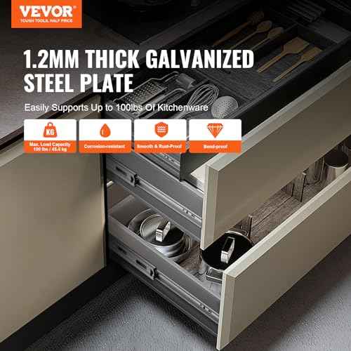 VEVOR 6 Pairs Soft Close Drawer Slides 14 16 18 20 22 24 Inch Heavy Duty Side Mount Rails,Ball Bearing Full Extension Noiseless Dresser Drawer Slides, 100 Lbs Load Capacity(6 Pairs, 22 Inch)