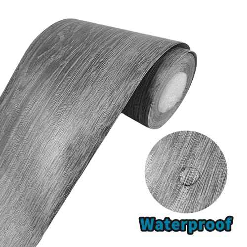 YESUS Dark Grey Wood Grain 3D 10M Wallpaper Frame Removable PVC Waterproof Peel and Stick Wallpaper,Bathroom Frame Sticker Wall Decor 3.93" x 32.8"