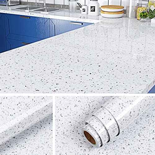 Livelynine White Granite Contact Paper for Countertops Waterproof Peel and Stick Countertops Kitchen Wallpaper Adhesive Counter Top Vinyl Wrap Desk Cover Table Laminate Countertop Sheets 15.8x78.8