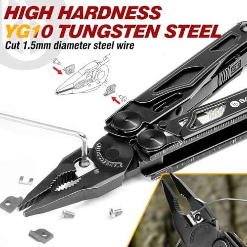 BIBURY Multitool Pliers Pro BI2045AB, Stainless Steel Foldable Multi Tool with Upgraded Scissors and Screwdriver, Multitools with Replaceable Wire Cutters and Saw, Ideal for Camping,Fishing,Survival