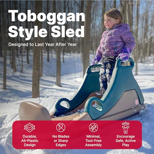 Step2 Snow Runner, Kids Ride On Toy & Outdoor Snow Sled & Toboggan, Fits 2 Riders, Made of Durable Plastic, Max Weight 120 lbs., for Toddlers 3-6 Years Old, Tan & Green