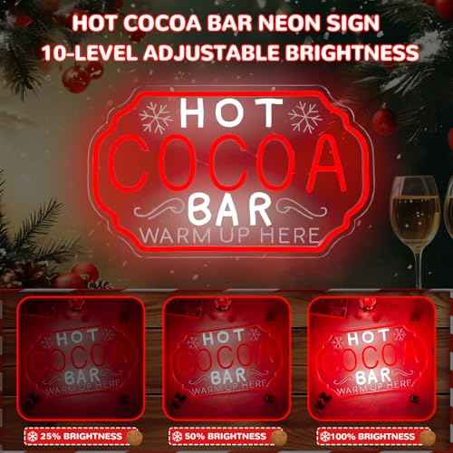 Hot Cocoa Bar Neon Sign Dimmable Christmas Coffee Led Sign Hot Chocolate Bar Warm Up Here Neon Lights Vintage Cocoa Light Up Sign for Kitchen Cafe Stations