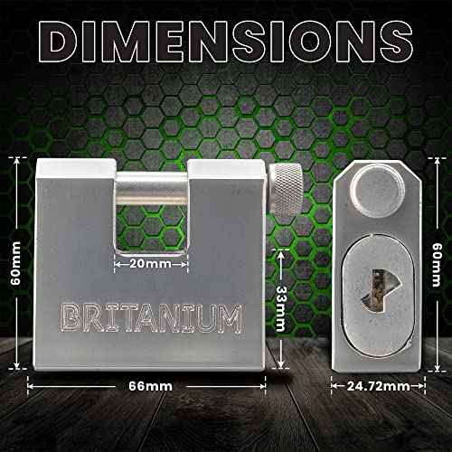 Britanium¢ç BRX66 Heavy Duty Container Padlock?with 5?Keys ? 10mm Cut Resistant Shackle, Anti Drill Brass Cylinder | High Security Lock for Shipping Container, Garage, Shed, Gate