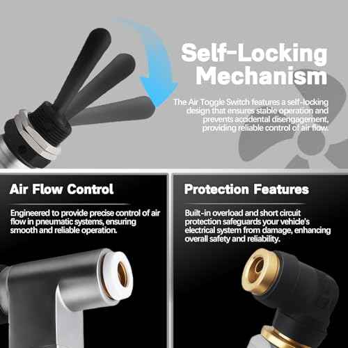 Air Toggle Control Valve Switch Self-Locking Compatible with Peterbilt 379 389 Fit for Kenworth, International LT Series 1/4 Inch Truck Quick Connect Air Toggle Switch Replaces BA14500