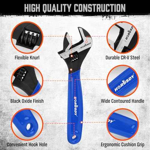 HORUSDY 3 Piece Adjustable Wrench Set, Wide Jaw Black Oxide Wrench, Metric & SAE Scales, Cr-V Steel, for Home, Garage, Workshop