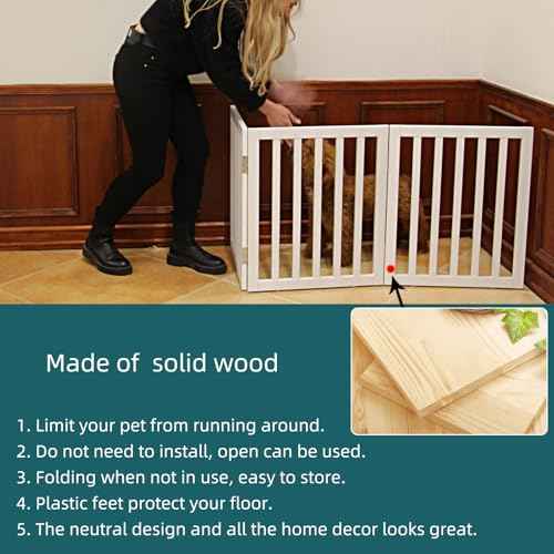ZJSF Freestanding Indoor Dog Gate for House Foldable Wood White Puppy Gate for Doorways Pet Gate for Stairs Extra Wide Pet Fence 24" Height 3 Panels