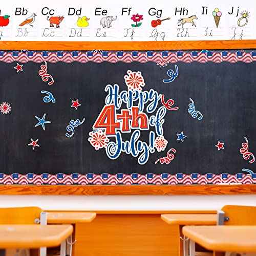 Whaline 69Ft 4th of July Bulletin Board Border 60 Sheet Patriotic American Flag Trim Border Stickers Self-Adhesive USA Flag Border Decals for Independence Day Memorial Day Classroom Decoration