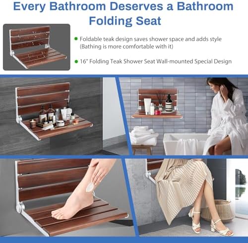 Wall Mounted Shower Seat - 16IN Shower Benches for Inside Shower with 400LB Capacity, Fold Down Shower Seat for Elderly, Disabled & Pregnant Women, Non-Slip Red Shower Chair, [2025 New Upgrade]
