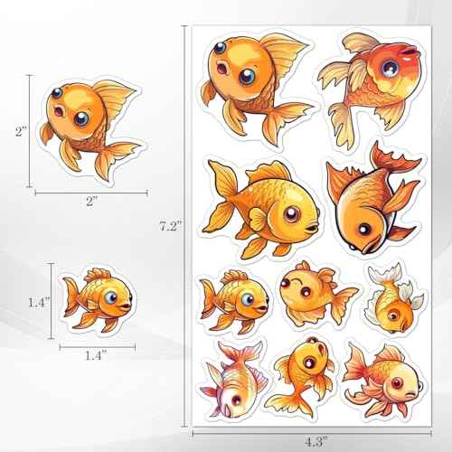 Pack 50 Pcs Cute Ocean Animal Goldfish Stickers for Water Bottles Waterproof Laptop Luggage Computer Scrapbooking Teen Adults Girls Boys Aesthetic Sticker Packs Small Vinyl Decals