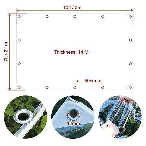 7' x 10' Clear Waterproof Tarp, PVC 14 Mil Tarpaulin with Grommets, Duty Heavy Tear Resistant Cover for Camping, Greenhouse, Cars, Patio and Pavilion